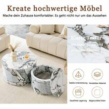 2 Round Coffee Tables With Storage Space, Nesting Table Design With Wood Look, Made Of MDF, Approximately 62.8/44 In Diameter, Living Room Side Table With Lid And Hollow Space. - White + MDF - View 2