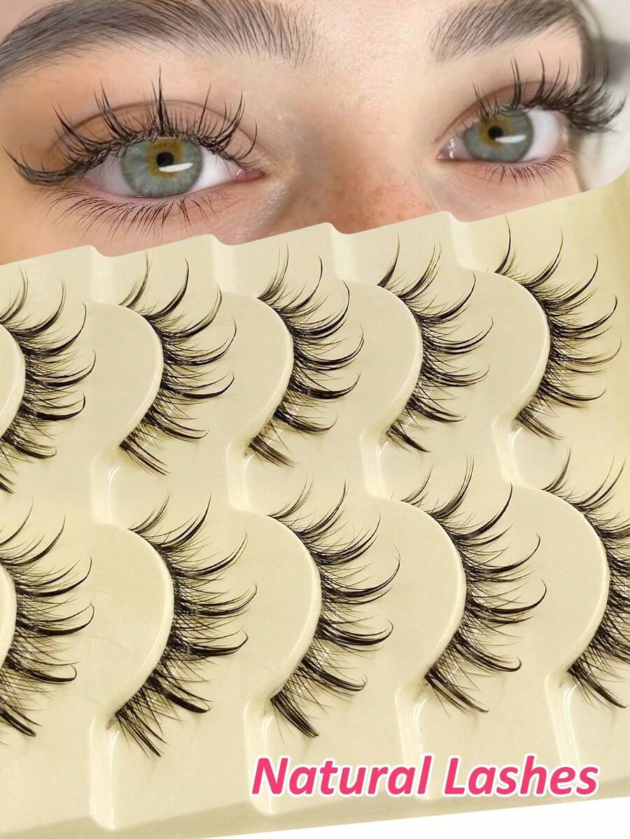 Rikuaild 5 Pairs Natural Makeup False Eyelashes, Anime Style, Slender And Soft, Reusable Clear Band, Natural Soft, Daily Makeup, Anime Style Eye Makeup - Multicolor - View 1