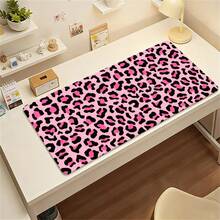 1pc Retro Bright Pink Leopard Print Extended PU Leather Large Desk Mat, 2D Printed Washable Non-Slip Rectangular Keyboard Leather Mouse Pad, Aesthetic Halloween Animal Mat For Home Office School Gamers - View 1