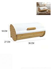 Bread Box With White Roll Top Lid, Large Capacity Food Storage Bin, Farmhouse Kitchen Countertop Bread Keeper, Vintage Bread Container For Loaf, Baguette, Croissant, Home Kitchen Food Storage Organizer, Rustic Kitchen Decor - View 15