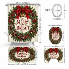 1pc/4pcs Red Bow & Floral Wreath Pattern Multi-Function Bathroom Decor Shower Curtain Set, Free 12 Hooks, Premium Holiday Atmosphere, Bathroom Mat, U-Shaped Rug And Round Toilet Lid Cover, Suitable For All Scenes Decoration Bathroom Set - Red Bow Wreath - View 13