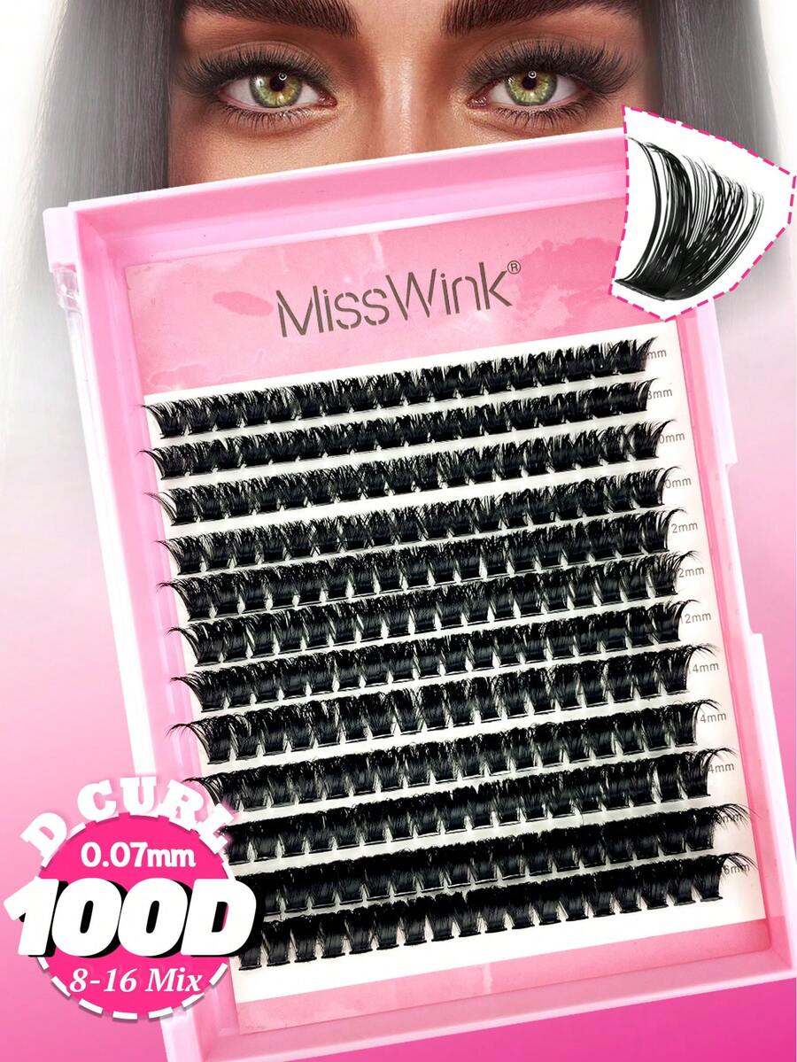 Miss Wink 216 Clusters 100D Ultra Dense D Curl Natural Lash Extensions 8-16mm Mix Assorted Pack 3D Portable Handmade Easy DIY Customizable Wear Suitable For Outings Parties Events Daily Use & Perfect Gift For Women Or Girls & Light Makeup Heavy Makeup Daily Wear - D - View 1