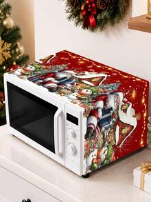 1pc Christmas Microwave Oven Cover, Bow&Christmas Ball, Poinsettia Design Polyester Household Kitchen Microwave Oven Dust Cover, Perfect For Holiday Kitchen Decor & Appliance Protection, Christmas Decoration, 2D Flat - Multicolor - View 6