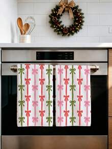 2pcs Christmas Red Green Pink Color Block Striped Bow Pattern Kitchen Towels, 40*60cm Soft Microfiber Tea Towels, Suitable For Home Kitchen Restaurant Outdoor Camping Tabletop Cleaning Dish Cloth Hand Towel Accessories, Christmas Theme Dining Kitchen Decor Fabric Wiping Towels, Holiday Gift Giving - Multicolor - View 7