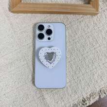 Ins Minimalist Heart-Shaped Phone Pop-Up Stand, Luxury Heart Gemstone Phone Back Adhesive Mount, Suitable For All Phones, Desktop Stand - Multicolor - View 11