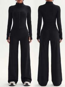 1 Set Women's Casual Daily Wear Pants, Versatile Slimming Sports Outfit, Black - Black - View 6