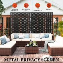Freestanding Metal Decorative Privacy Screen With Stand – 183x120cm Galvanized Steel Outdoor Divider For Patio, Balcony & Backyard - Square - Black - View 6
