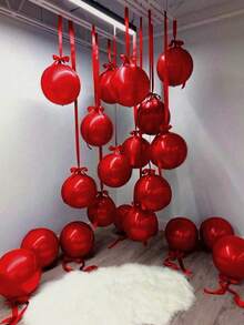 10pcs/Set 10-Inch Red 4D Round Foil Balloons, Suitable For Birthday Parties And Celebrations, Birthday Party Decorations, Party Decorations, Graduation Parties, Wedding Decorations, Hanging Balloons, Scene Decor, Theme Balloons - Red - View 3