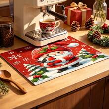 1pc Dish Drying Mat, Coffee Machine Mat, Santa Claus Pattern Dish Drying Mat, Desktop Absorbent Protective Pad, Suitable For Holiday Table Kitchen Winter Scenes, Multi-Purpose Drying Mat, Home Gift, Desktop Decoration - XYLSD-1130 - View 5