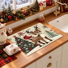 1pc Christmas Themed Printed Pattern Dish Drying Mat, Kitchen Countertop Bowl & Plate Rubber Bottom Drying Pad, Party Decoration, Super Absorbent Hidden Stain Dish Drying Mat, Soft Diatomaceous Earth With Rubber Backing Multi-Functional Kitchen Home Mat, Quick Dry Mat For Coffee Machine & Dish Rack, Kitchen Countertop Coffee Mat & Dish Drying Pad - LL LSD009 - View 5