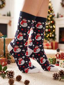 1/2/4/8 pares de calcetines navideños, con patrones de gorro de Papá Noel, muñeco de nieve y bastón de caramelo, unisex, regalo creativo para fiesta de Navidad, calcetines casuales suaves y cálidos para otoño/invierno - Multicolor - Ver 4
