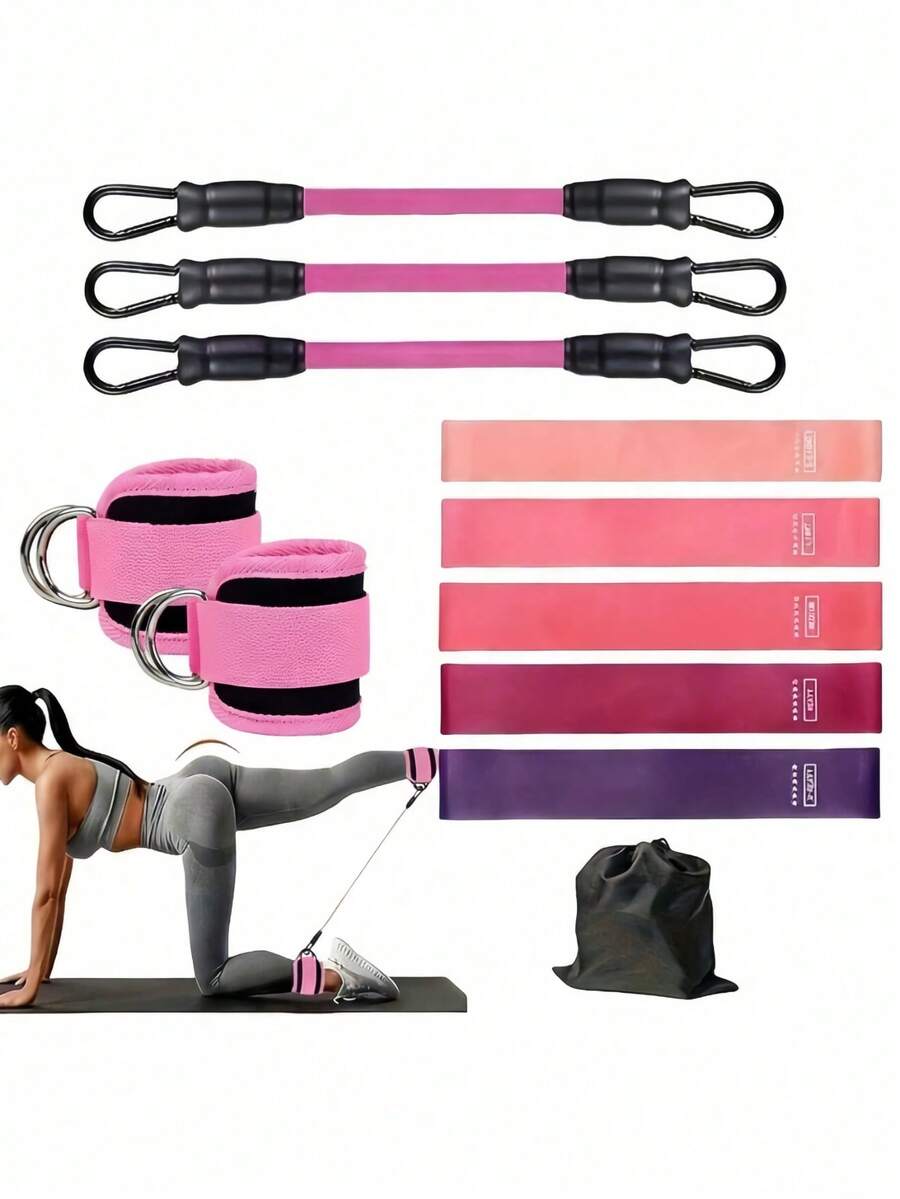 Set Pita Resistensi Pinggul, Termasuk Tali Pergelangan Kaki, Pita Resistensi Pinggul & Kaki, Pembentuk Pinggang, Mesin Kabel, Kit Latihan Pita Elastis Pergelangan Kaki Pengangkat Pinggul - MultiWarna - View 1