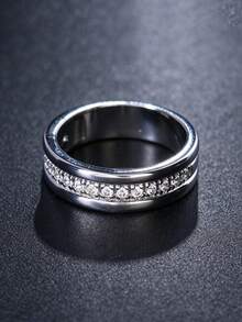 1pc Fashionable Versatile Personalized Elegant Micro-Inlaid Cubic Zirconia Ring, Simple Elegant Elegant Finger Ring Suitable For Men And Women Daily Wear - Silver - View 3