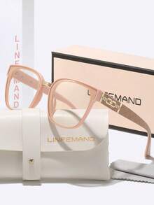 LINFEMAND 1 Pair Women's Luxury Square Frame Clear Lens Glasses, Metal Chain Rhinestone Temple, Daily Wear Shopping Commuting, Women's Atmosphere Decorative Glasses, Comes With Brand Full Set Exquisite Gift Box - Clear - View 15