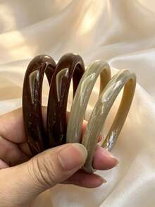 4pcs/Set Fashionable Vintage Thick Multicolor Asymmetrical Acrylic Bracelet Set, Suitable For Women, Daily Wear, Gift For Friends And Family - Multicolor - View 1