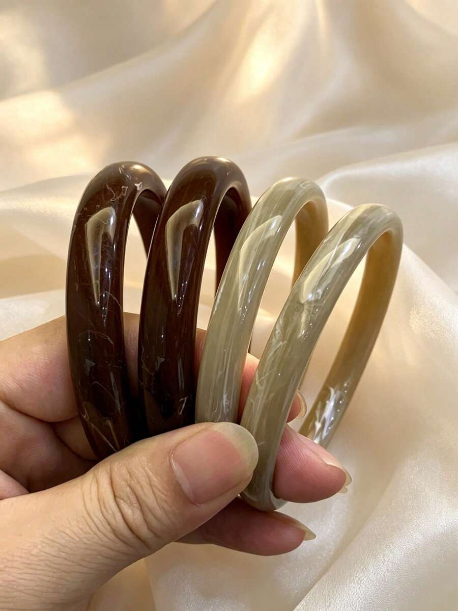 4pcs/Set Fashionable Vintage Thick Multicolor Asymmetrical Acrylic Bracelet Set, Suitable For Women, Daily Wear, Gift For Friends And Family - Multicolor - View 1