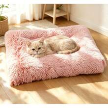 Fluffy Long Plush Pet Bed, Soft Warm Square Pet Cushion For Cats Small Medium Large Dogs, Multi Sizes Warm Faux Fur Pet Sleeping Mat, Comfort Calming Dog Bed Nest For Kitten Puppy, 4 Sizes Available - Pink - View 6