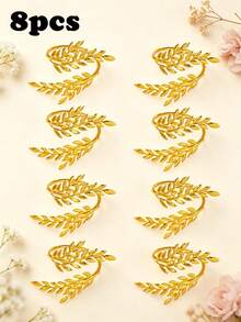 4-30pcs Metal Leaf Napkin Rings, Wheat Ear Napkin Holders, Table Decor Suitable For Wedding, Christmas, Party, Banquet, Dinner - Gold - View 16