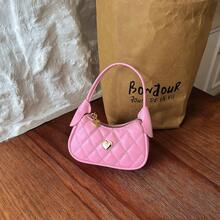 Sweet Diamond Quilted Children's Underarm Handbag Heart Metal Decor Princess Style Mini Accessory Bag - A - View 8