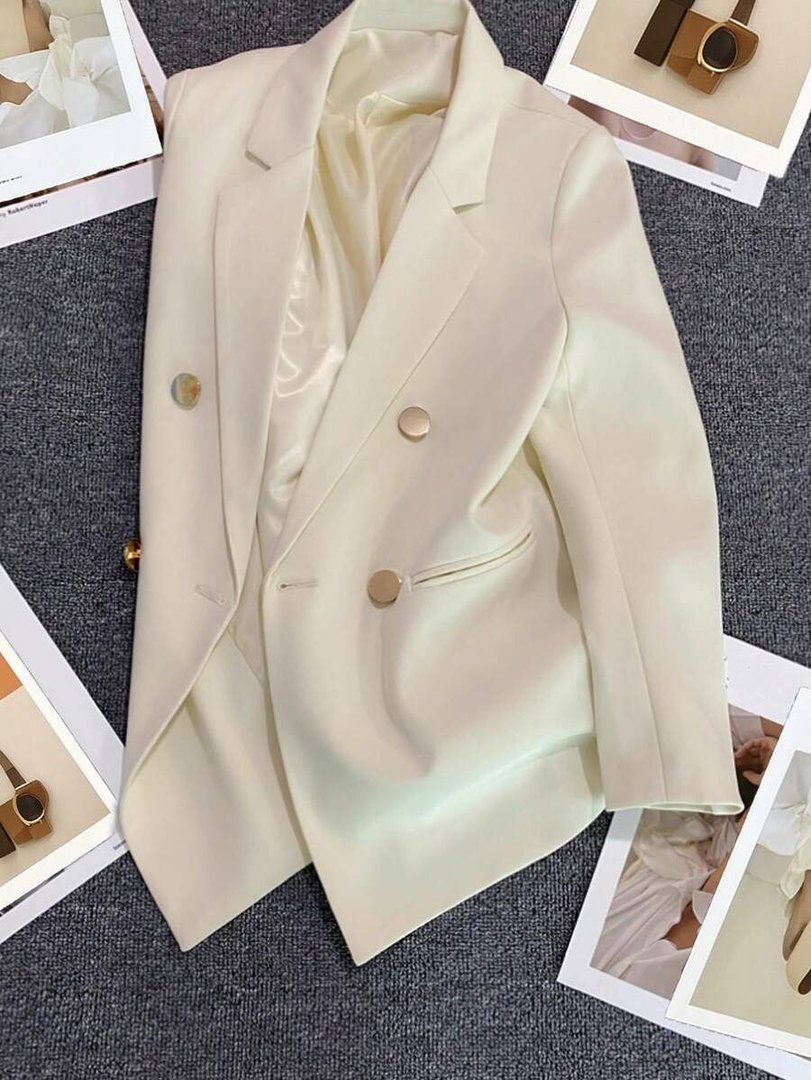 Women's Solid Color Long Sleeve Double-Breasted Blazer Jacket, Notch Lapel | Suitable For Dates, Parties, Outings And Holiday Celebrations