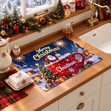 1pc Christmas Themed Printed Pattern Dish Drying Mat, Kitchen Countertop Bowl & Plate Rubber Bottom Drying Pad, Party Decoration, Super Absorbent Hidden Stain Dish Drying Mat, Soft Diatomaceous Earth With Rubber Backing Multi-Functional Kitchen Home Mat, Quick Dry Mat For Coffee Machine & Dish Rack, Kitchen Countertop Coffee Mat & Dish Drying Pad - LL LSD028 - View 5