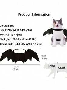 Pet Bat Wings Halloween Costume - Adjustable Design, Soft Polyester Material, Suitable For Cats And Small Dogs, Perfect For Halloween Role Play And Dress Up Games, Halloween, Halloween Decor, Autumn Decor, Gothic Style, Witch Elements, Fun And Elegant Gothic Bat Wing Design - Black - View 7