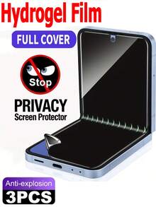 3Pcs Anti Peeping Hydrogel Film Privacy Phone Screen Protector Compatible With Samsung Galaxy Z Flip 8/7/7 FE/6/5/4/3 Full Coverage Explosion-Proof Scratch Resistant Anti Spy Protective Film Soft Film Non Glass - Black - View 11