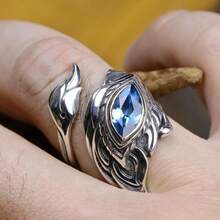 CIREY 1pc Men's Garuda Golden Wing Feather Ring, Inlaid With Topaz Zirconia, Vintage Bold Punk Style Adjustable Finger Ring - Dapeng Golden-winged Bird Feather Ring - View 3