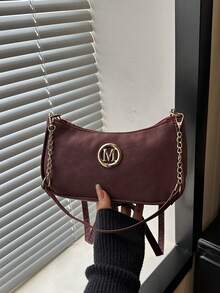 M Logo 法式復古女款腋下包 新款鏈條單肩小方包 斜挎休閒百搭 - 紅木色 - 查看 8