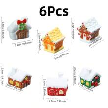 6Pcs Mini Christmas Gingerbread House Statue, Snowy Roof Small House Figurine For Fairy Garden & Tabletop Display - A - View 8