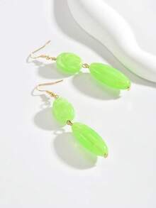 1 Pair Vintage Unique Asymmetrical Acrylic Bead Tassel Earrings - Green - View 4
