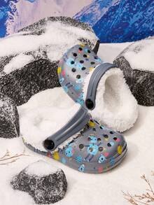1 Pair Boys' Autumn/Winter Robot Print Thermal Lined Fashion Warm Lightweight Clog Shoes - Dark Grey - View 5
