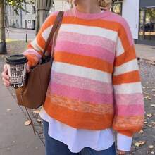 Women's Comfortable Striped Knit Pullover Sweater, Long Sleeve Loose Warm Pullover, Suitable For Winter Wear - Multicolor - View 4