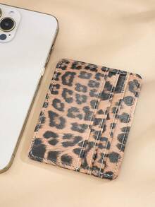 1pc New Leopard Print Ultra-Thin Card Holder, Multi-Slot Minimalist Card Wallet, Portable PU Leather ID Credit Card Pouch - Brown - View 3