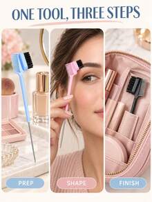 3-In-1 Eyebrow Brush & Comb, Multi-Function Long Handle Makeup Brush, Dual-Head Design Eyebrow Shaping & Grooming Brush, Stiff Bristle Eyebrow Brush For Grooming & Shaping, Fine-Tooth Comb For Smoothing Eyebrow Gel & Powder, Metal Pointed Tail For Hair Parting & Highlights Styling, Portable Makeup Tool, Multi-Color Eyebrow Styling Accessory, Birthday Gift, Halloween, Thanksgiving, Christmas - D - View 4