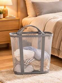 Extra Large Foldable Mesh Laundry Basket With Handle- Robust Laundry Bags, Portable Storage Bag, Garment Bag, Hook, Suitable For Clothing Storage, Home, Travel And Laundry Room, Bedroom And Bathroom, Camping Use. Space-Saving, Rectangular Design | Laundry Basket, Laundry Bin, Back To School, Christmas, Halloween Gift - Multicolor - View 4