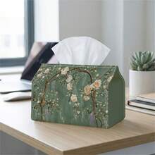 1pc Soft Green Floral Branch Pattern Tissue Box, Elegant Design Enhances Living Environment, Suitable For Daily Use And Special Occasions Like Holidays, Convenient Access - A - View 9