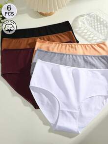 6pcs Solid Color Cotton Basic Comfortable Breathable High Waist Women's Triangle Panties - Multicolor - View 3