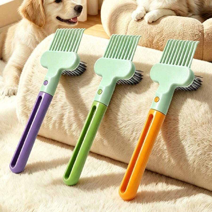 1pc Pet Detangling Grooming Comb, Dog Cat Shedding Brush, Pet Hair Removal Tool, Dog And Cat Grooming Comb, Pet Supplies - Multicolor - View 1