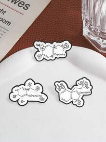 Chemistry Molecule Enamel Pin, Dopamine Serotonin Adrenaline Floral Badge, Decorative Lapel Pin For Backpack Jacket Student Gift - Multicolor - View 7