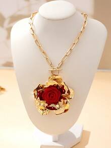 Women's Jewelry Set, Elegant Fashion Fabric 3D Rose Necklace And Earrings Set, Jewelry Gift Suitable For Daily Wear And Gifting - Yellow Gold - View 6