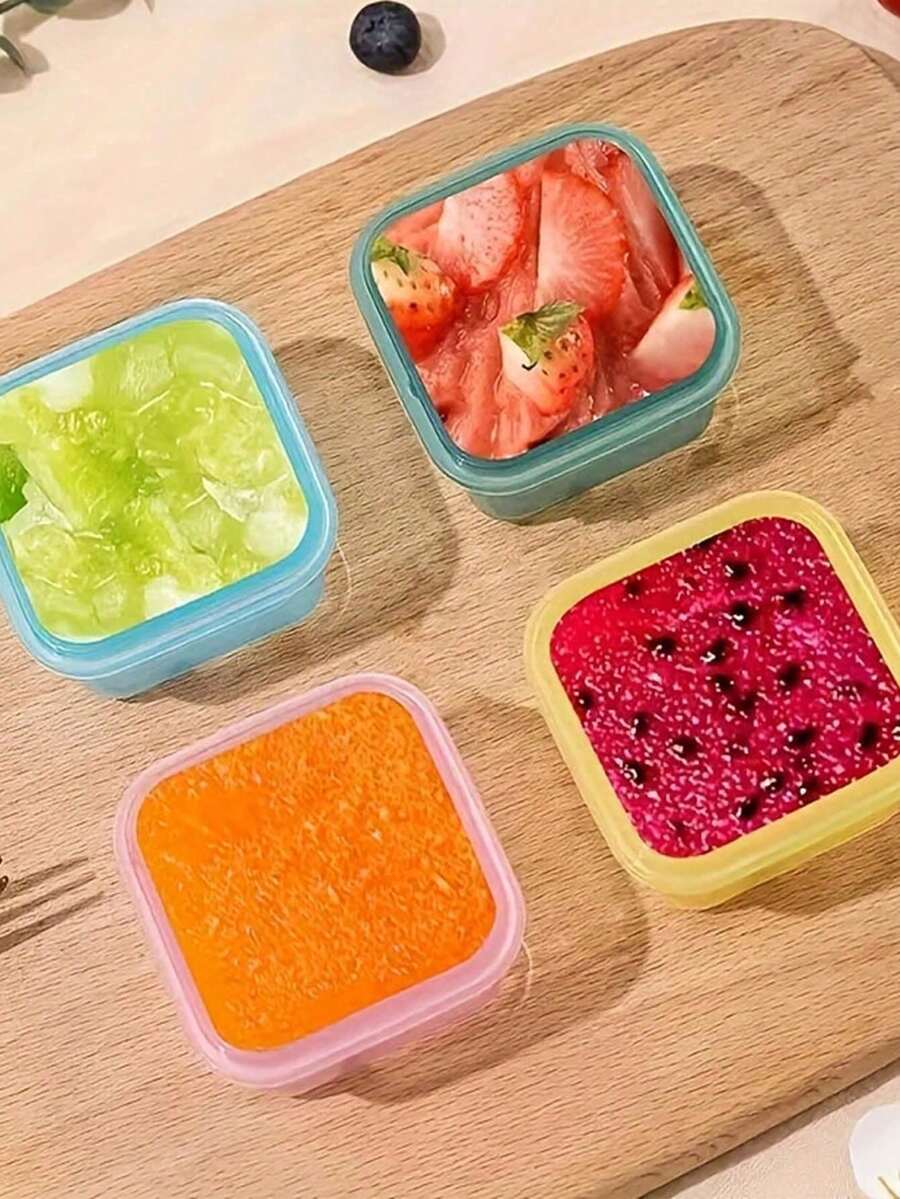 1-6入迷你食物儲存盒組,廚房便當盒冰箱密封盒,長方形塑膠密封儲存盒,小容量食物容器,多功能調料盒,2盎司塑膠材質,附密封蓋,可堆疊 - 彩色 - 查看 1
