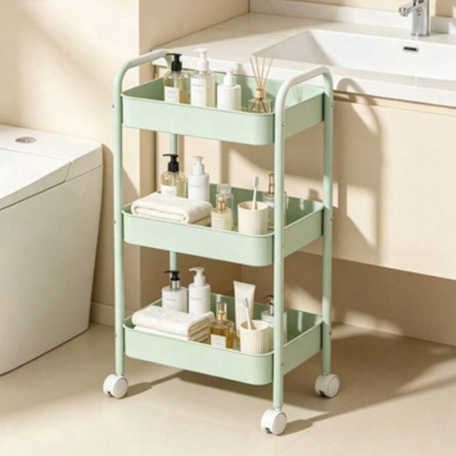 Xe đẩy lưu trữ 3 tầng, kệ tổ chức đa năng bằng kim loại di động với 4 bánh xe xoay, dễ lắp ráp, phù hợp cho nhà bếp, phòng tắm, phòng ngủ, phòng giặt, kệ lưu trữ đa năng - Nhiều màu - Xem 1
