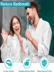 3pcs Stainless Steel Tongue Scraper Set, Remove Tongue Coating, Reduce Bad Breath, Oral Hygiene Tools, Easy-To-Use Oral Cleaning Kit Including Tongue Brush, Toothbrush, Dental Floss And Other Cleaning Tools - Silver - View 8