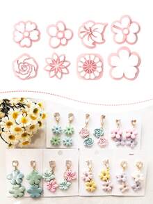 Fresh Romantic Floral Polymer Clay Cutter Mold, Exquisite Flower Shaped Clay Cutter Mold, DIY Handmade Earring Pendant Brooch Making Tool, Suitable For Polymer Clay, Air Dry Clay, 3D Printed Cutter, Clean Cut, Handmade Jewelry DIY Craft Accessories - Flower - View 2