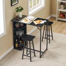 3-Piece Bar Table & Chairs Set For 2 With 3-Tier Storage Shelves – Space-Saving Counter Height Dining Table For Small Apartment, Kitchen, Or Living Room - Black - View 6