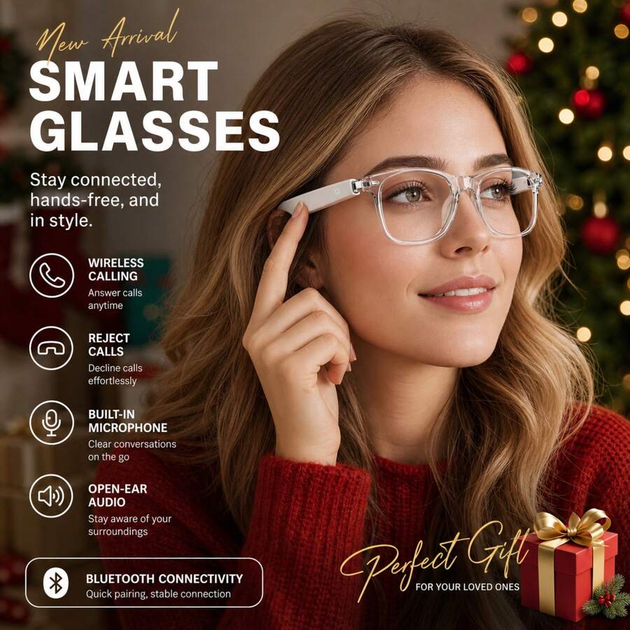 SENBONO AI Smart Glasses, Equipped With Multilingual Translation Applications, Wireless Music, Voice Calls, Music Playback, And Integrated AI Assistant Functions, Compatible With Smartphones, Suitable For Travel/Cycling, Christmas/Halloween Gifts - View 1