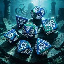 Octopus Embossed 7-Die Dice Set, Blue Green Deep Sea Mixed Color Polyhedral Dice For Table Games - Blue-green - View 1