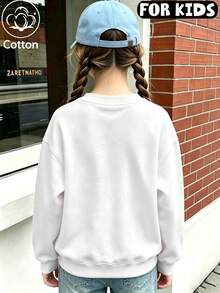 Kids Crew Neck Sweatshirt, Stacked Puppies Kitten Cartoon Printed Cotton Top, Soft Breathable Casual Pullover - White - View 4