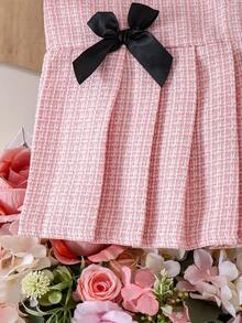 Girls' Elegant Lady Style Pink Tweed Long Sleeve Dress, Spring/Autumn - Pink - View 9